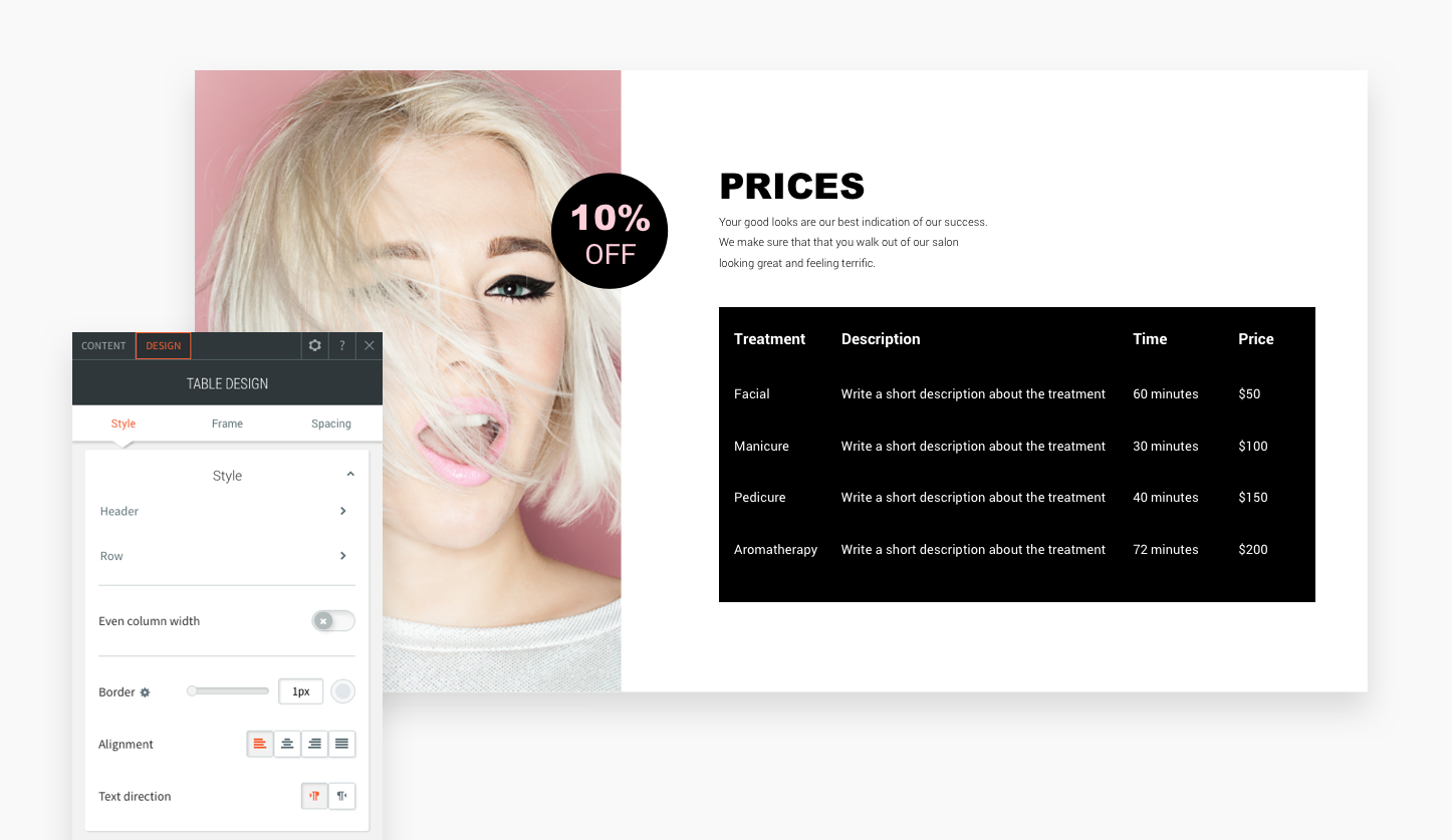 Widget de tableau contenant des données sur un site en ligne.