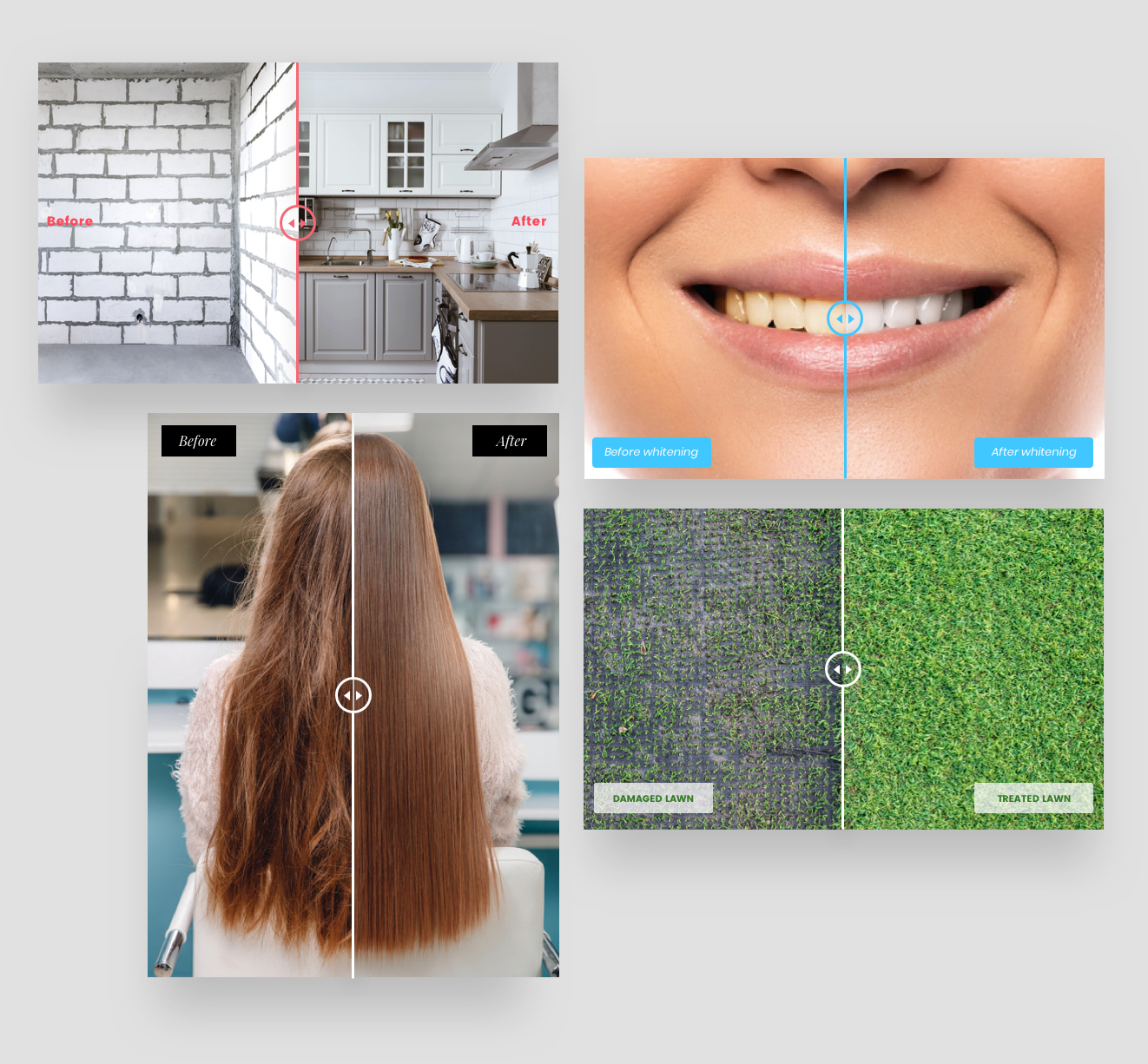 Exemplo de como as imagens lado a lado são exibidas no widget antes e depois