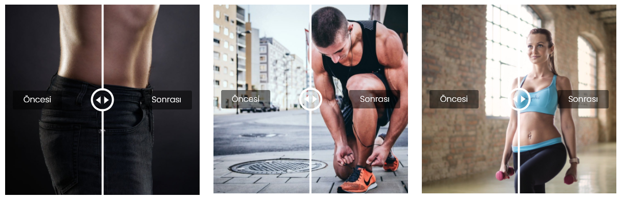 Exemplo de como as imagens lado a lado são exibidas no widget antes e depois